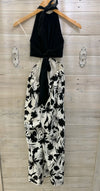 Black and white floral halter top jumpsuit