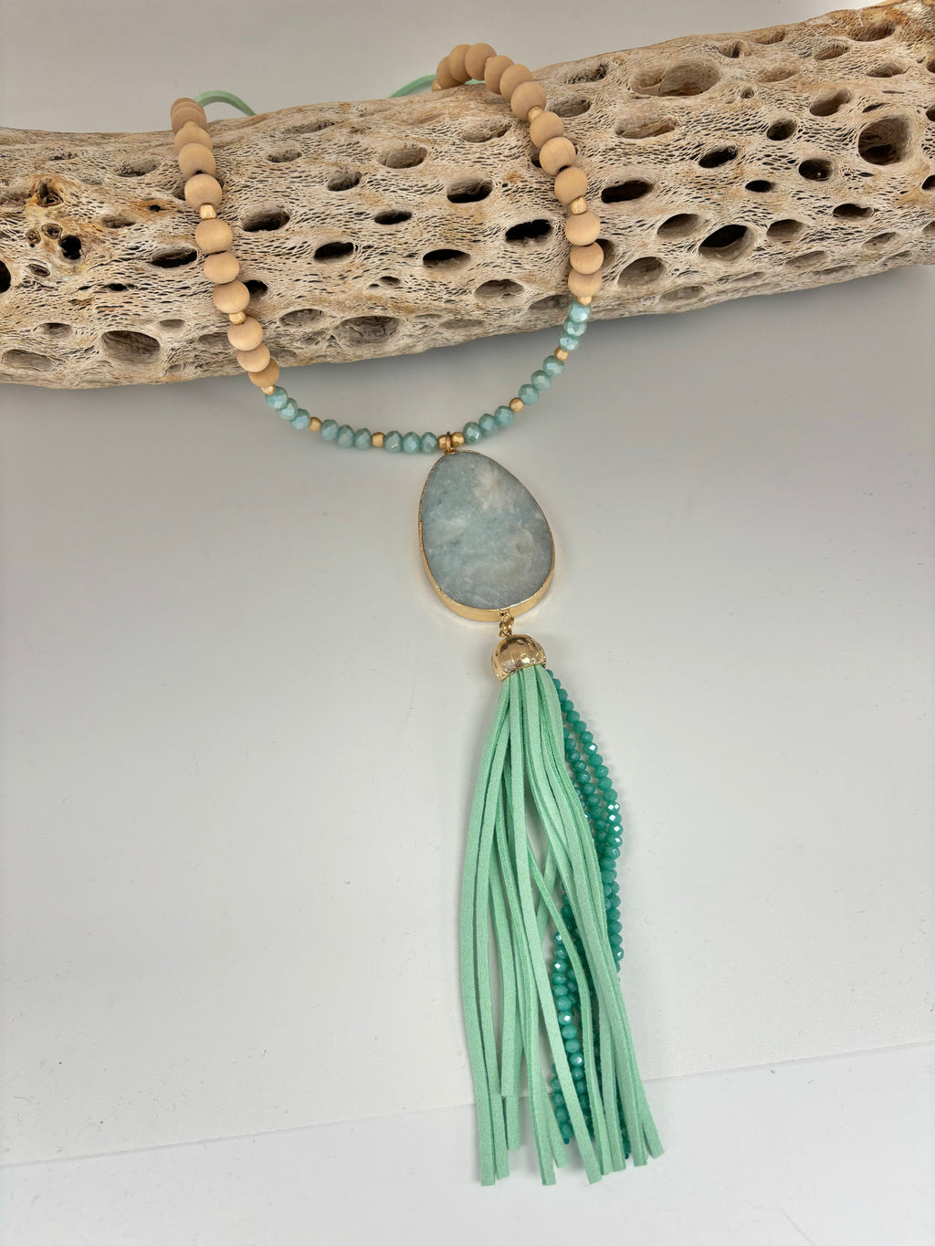 Stone Pendant Tassel Necklace